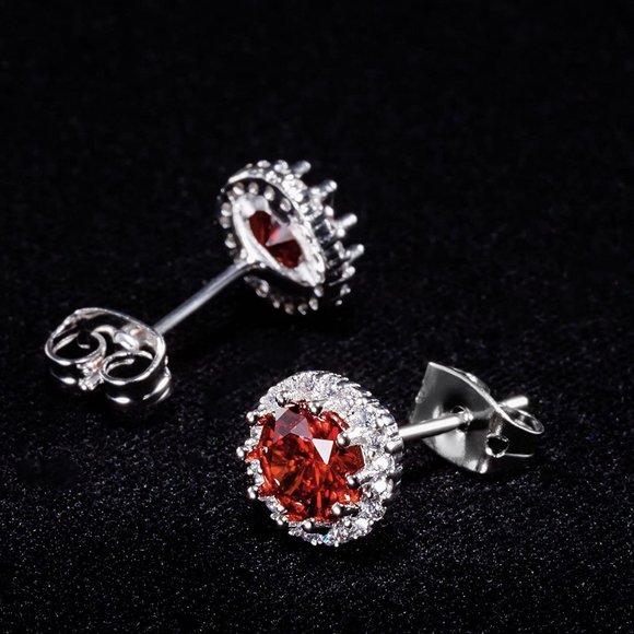 New  Garnet/January  Birthstone Stud Earrings Set, Copper Plated Cubic Z… - Picture 4 of 16